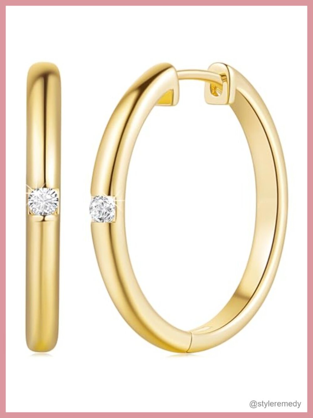 14K Gold Plated Huggie Hoop Earrings with Cubic Zirconia Accent
